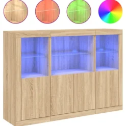 vidaXL Sideboards>Skänkar med LED-belysning 3 st sonoma-ek konstruerat trä