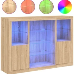 vidaXL Sideboards>Skänkar med LED-belysning 3 st sonoma-ek konstruerat trä