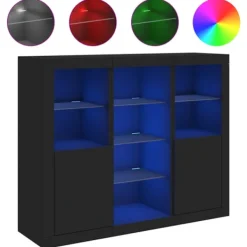 vidaXL Sideboards>Skänkar med LED-belysning 3 st svart konstruerat trä