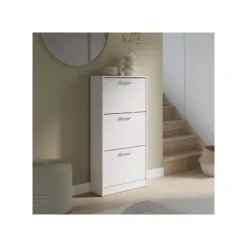 MAC Skåp>Skoskåp - 6 par - Mattvit - 3 nedfällbara dörrar - B58,2 x D20,4 x H115,5 cm -