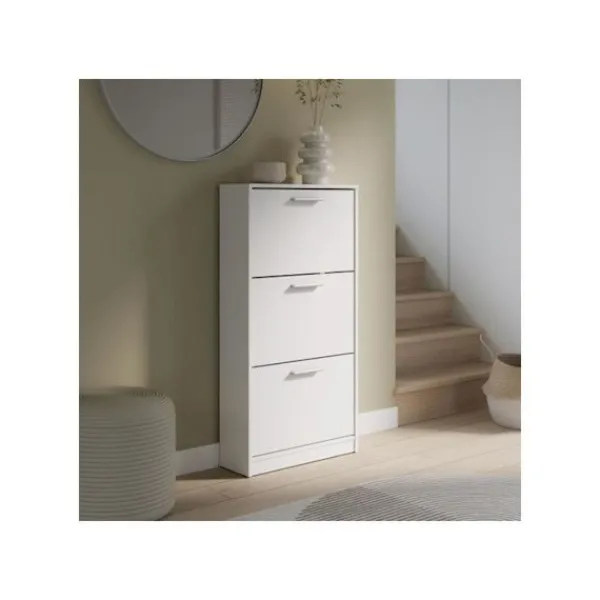 MAC Skåp>Skoskåp - 6 par - Mattvit - 3 nedfällbara dörrar - B58,2 x D20,4 x H115,5 cm -