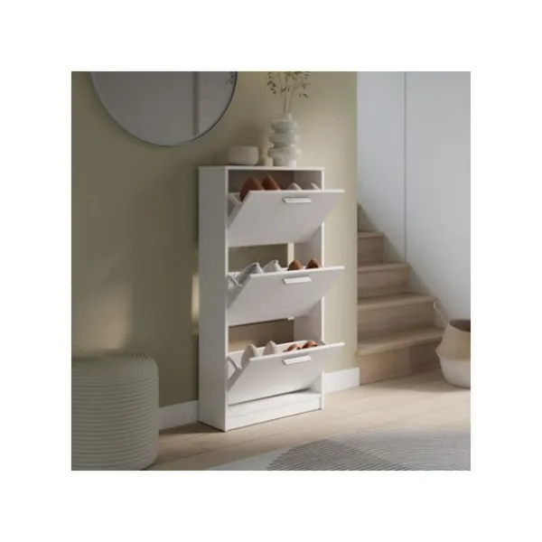 MAC Skåp>Skoskåp - 6 par - Mattvit - 3 nedfällbara dörrar - B58,2 x D20,4 x H115,5 cm -