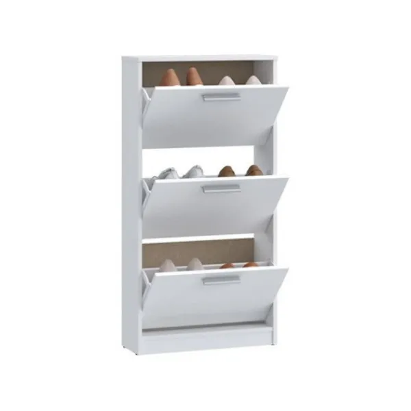 MAC Skåp>Skoskåp - 6 par - Mattvit - 3 nedfällbara dörrar - B58,2 x D20,4 x H115,5 cm -