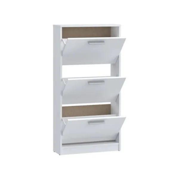 MAC Skåp>Skoskåp - 6 par - Mattvit - 3 nedfällbara dörrar - B58,2 x D20,4 x H115,5 cm -