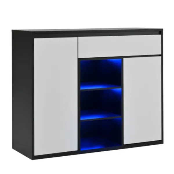 Skåp>Skoskåp med 2 dörrar och låda - Justerbart skoställ för 12-17 par, svart/vit