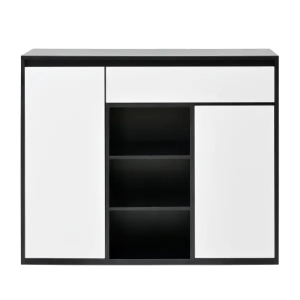 Skåp>Skoskåp med 2 dörrar och låda - Justerbart skoställ för 12-17 par, svart/vit