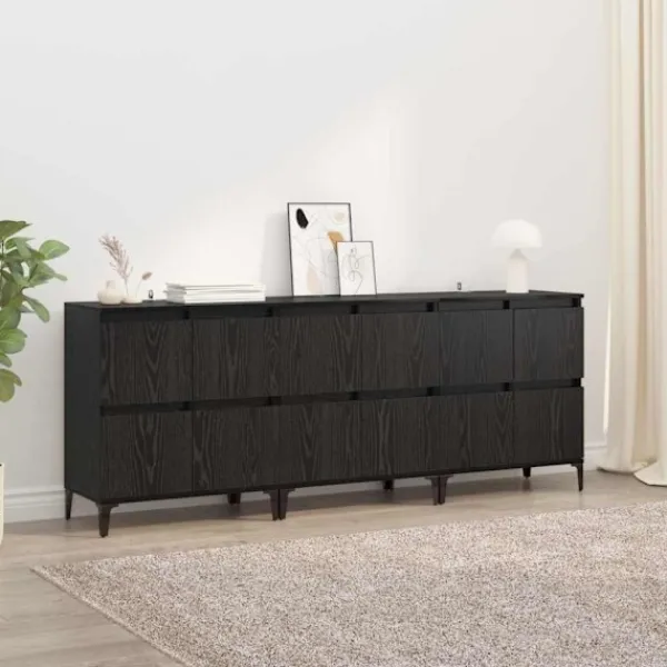 vidaXL Sideboards>Skåp 3 pcs Svart Ek 60 x 35 x 70 cm Konstruerat trä