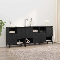 vidaXL Sideboards>Skåp 3 pcs Svart Ek 60 x 35 x 70 cm Konstruerat trä