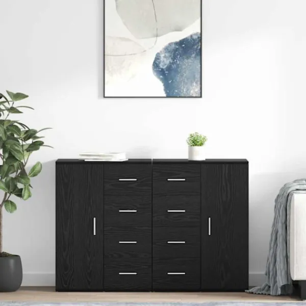 vidaXL Byråer>Skåp Corona 2 pcs Svart Ek 59 x 39 x 80 cm Konstruerat trä