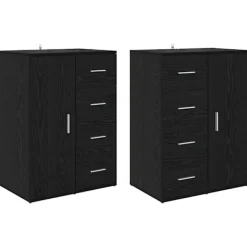 vidaXL Byråer>Skåp Corona 2 pcs Svart Ek 59 x 39 x 80 cm Konstruerat trä