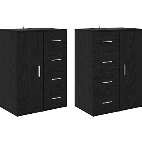 vidaXL Byråer>Skåp Corona 2 pcs Svart Ek 59 x 39 x 80 cm Konstruerat trä