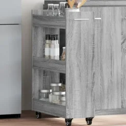 Köksö>Skåp med hjul, grå sonoma ek, 60x22x79 cm, konstruerat trä 500 500