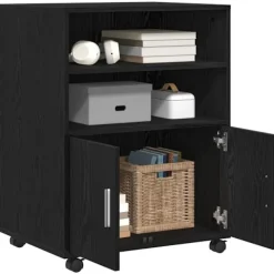 vidaXL Kontorsmöbler>Skåp med hylla med hjul med lagring Svart Ek 60 x 48 x 74.5 cm