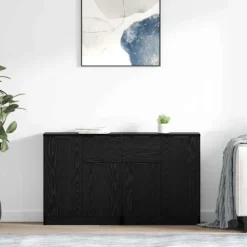 vidaXL Sideboards>Skåp med låda 2 pcs Svart Ek 60 x 30 x 70 cm Konstruerat trä