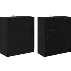 vidaXL Sideboards>Skåp med låda 2 pcs Svart Ek 60 x 30 x 70 cm Konstruerat trä
