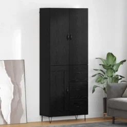 vidaXL Skåp>Skåp med låda 2 pcs Svart Ek Konstruerat trä och glas