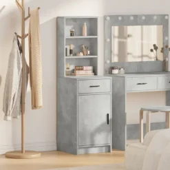 vidaXL Sminkbord>Skåp med låda Betonggrå 40 x 40,5 x 135 cm Konstruerat trä