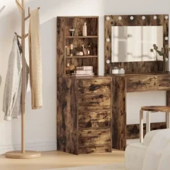 vidaXL Sminkbord>Skåp med låda Rökfärgad ek 40 x 41 x 135 cm Konstruerat trä