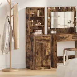 vidaXL Sminkbord>Skåp med låda Rökt ek 40 x 40,5 x 135 cm Konstruerat trä