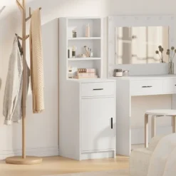 vidaXL Sminkbord>Skåp med låda Vit 40 x 40,5 x 135 cm Konstruerat trä