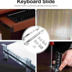Kontorsmöbler>Skrivbordslåda för tangentbord, skena, skrivbordsbricka, glidskena, justerbar stål sidomontering, passar under skrivbord, datorskridskena