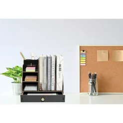 Kontorsmöbler>Skrivbordsorganisatör i trä med lådor - dokumentförvaring i tre nivåer - rymmer A4-dokument (svart)