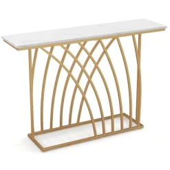 Northix Småbord>Smalt konsolbord, faux marmorskiva, guldmetallram
