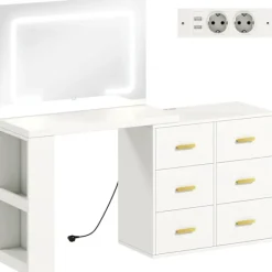 Northio Sminkbord>Sminkbord med justerbar LED-spegel och förvaring