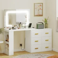 Northio Sminkbord>Sminkbord med justerbar LED-spegel och förvaring