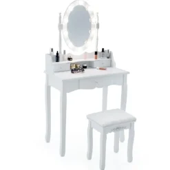 Northix Sminkbord>Sminkbord med LED-belysning justerbar ljusstyrka sminkbord med 3 lådor vit