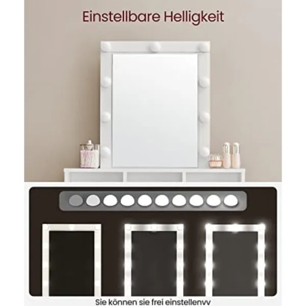 Pavil Sminkbord>Sminkbord med LED-belysning med 2 Lådor och 3 Öppna fack, Modern Toalettbord, Vitt