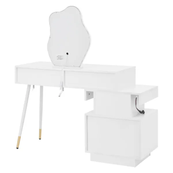 Sminkbord>Sminkbord med LED-spegel och belysning, 140x40x130cm, med 4 lådor och förvaringsfack, professionellt sminkbord, vit