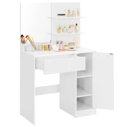 Sminkbord>Sminkbord med spegel, hyllor och förvaringsskåp
