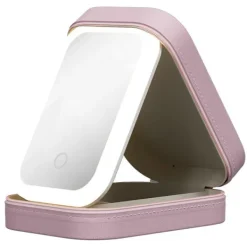 Sminkbord>Sminkbord med spegel och justerbar LED-belysning i tre färger, LED-sminkspegel, kosmetisk förvaringslåda, högkvalitativ smyckeskrin, rosa Y