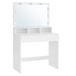 Vasagle Sminkbord>Sminkbord med spegel och LED-belysning – Vit