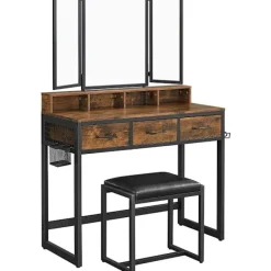 northio Sminkbord>Sminkbord, stor utfällbar spegel, pall