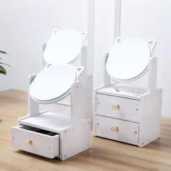 Sminkbord>Sminkspegel - Sminklåda - Kattöronsspegel - Vit