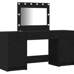 vidaXL Sminkbord>Smyckebord med spegelbelysning 3 pcs Svart Konstruerat trä