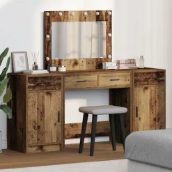 vidaXL Sminkbord>Smyckebord med spegelbelysning 3 pcs Brun Konstruerat trä