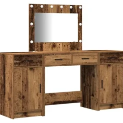 vidaXL Sminkbord>Smyckebord med spegelbelysning 3 pcs Brun Konstruerat trä