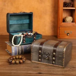 Kistor & Koffertar>Smyckesförvaringslåda Vintage Hög Kapacitet Antik Trä Mini Skattkista Förvaringslåda för Hemmet