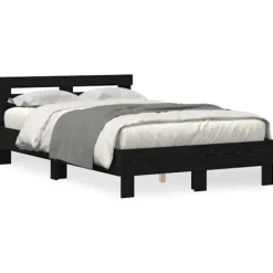 vidaXL Sängar>Sängram med huvudgavel Svart ek 135 x 190 cm Konstruerat trä