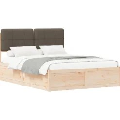 vidaXL Sängar>Sängram med Klädd Huvudgavel Taupe 140 x 200 cm Massiv furu