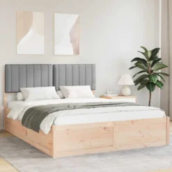 vidaXL Sängar>Sängram med Klädd Huvudgavel Ljusgrå 160 x 200 cm Massiv furu