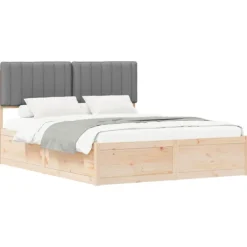 vidaXL Sängar>Sängram med Klädd Huvudgavel Ljusgrå 160 x 200 cm Massiv furu