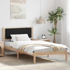vidaXL Sängar>Sängram med Klädd Huvudgavel Svart 100 x 200 cm Massiv furu