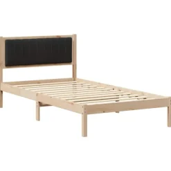 vidaXL Sängar>Sängram med Klädd Huvudgavel Svart 100 x 200 cm Massiv furu