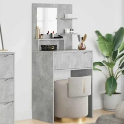 vidaXL Sminkbord>Sängrum Smyckesbord med låda Betonggrå 80 x 39,6 x 135 cm