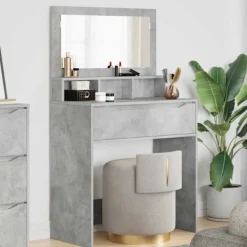 vidaXL Sminkbord>Sängrum Smyckesbord med låda Betonggrå 80 x 39,6 x 135 cm