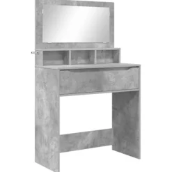 vidaXL Sminkbord>Sängrum Smyckesbord med låda Betonggrå 80 x 39,6 x 135 cm